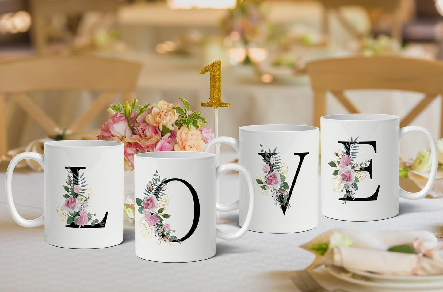 Retreez Initial A-Z Floral Botanical Bouquet Alphabet Monogrammed Monogram Mug 11 Oz Ceramic Tea Coffee Mugs - Appreciation Thank You Wedding Birthday Gifts for her friend coworker sister - H Initial