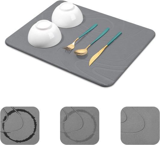 Stone Dish Drying Mat for Kitchen Counter - 18"x14" Dirt-Resistant Quick Drying Fast Absorbent Non-Slip Diatomite Mat, Natural Diatomaceous Earth Dish Drying Pad for Dish Rack