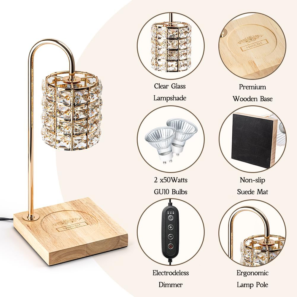 Electric Candle Warmer Lamp with Timer, Wax Melt Warmer, Gifts for Mom Women, Gold Aesthetic Room Home Decor Cozy House Warming Gifts, Vintage Square Diamond