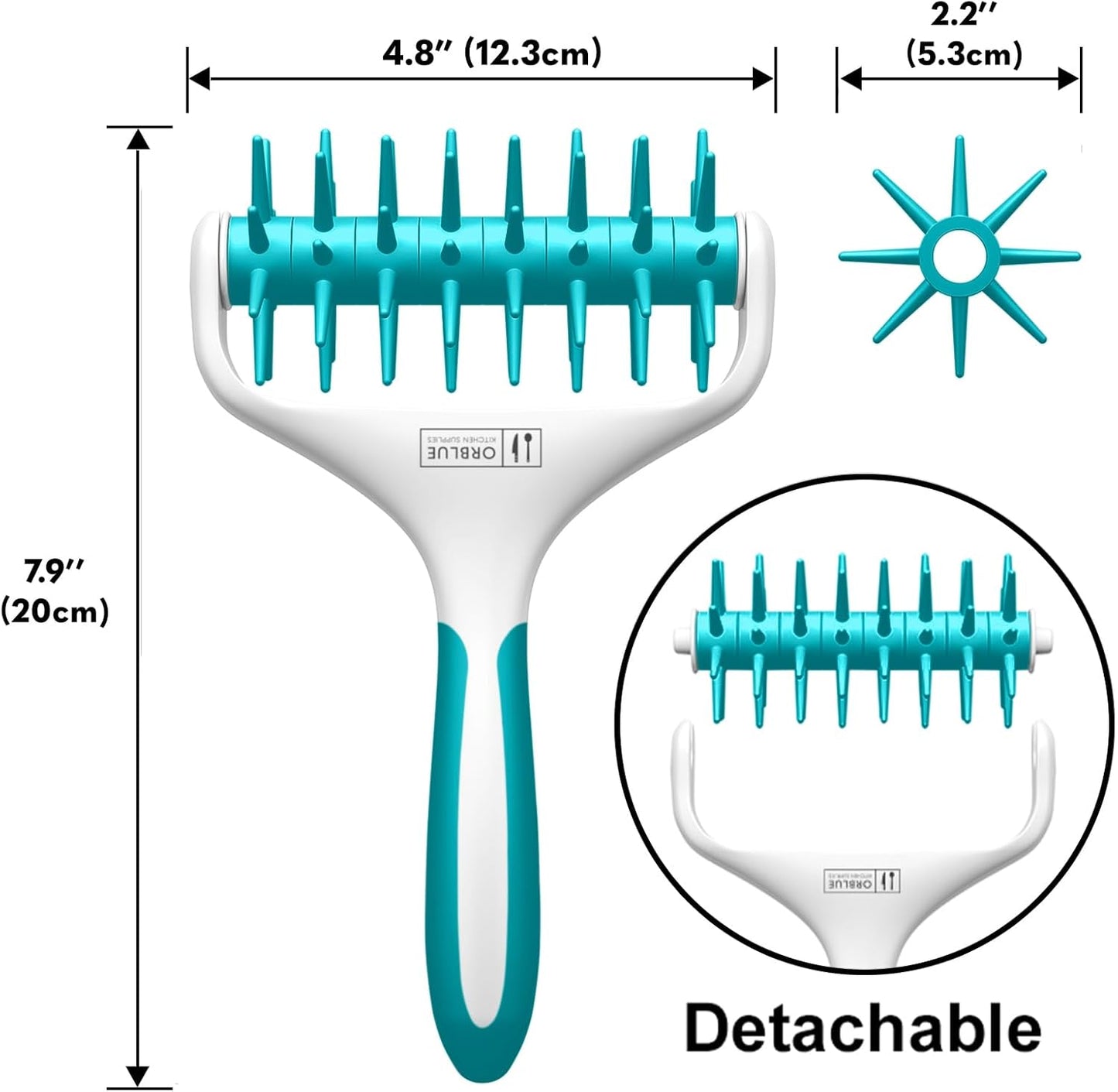 Orblue Pizza Dough Docker, Pastry Roller with Spikes, Pizza Docking Tool for Home & Commercial Kitchen - Pizza Making Accessories that Prevent Dough from Blistering, Aqua