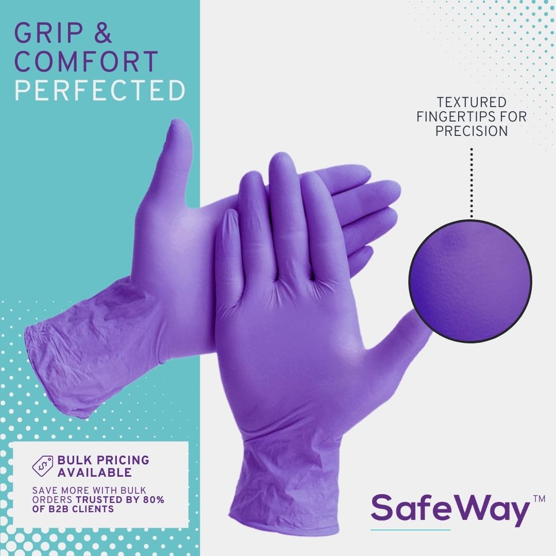 SAFEWAY Nitrile Gloves, 2000 Ct, Large, Powder-Free, Latex-Free, All-Purpose, Professional Disposable Gloves with Textured Fingertips for Medical Use, Food Prep, Cleaning, Tattoo & More