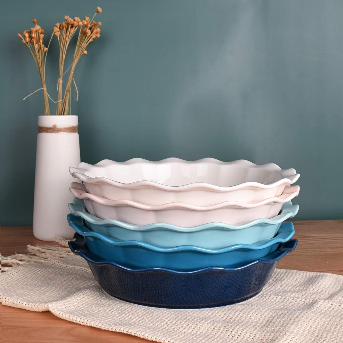 Bosmarlin Ceramic Pie Pan, 9 Inches Pie Dish, 50 oz, Pie Plate for Baking, Microwave, Oven Safe and Dishwasher safe (Deep Blue, 9 inches)