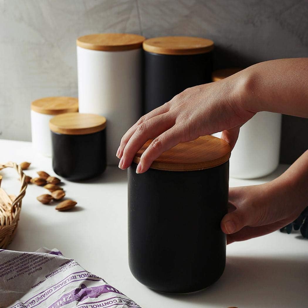 Food Storage Canister, Ceramic Kitchen Canisters with Airtight Seal Bamboo Lid, Food Storage Jar for Tea, Coffee Bean, Spice, Sugar 260ml/ 800ml/ 1000ml (260ml-8.2 x 8.3cm)