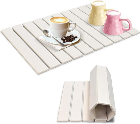 Large Stone Dish Drying Mats for Kitchen Counter, 24"¡¿16", Collapsible quick dry stone mat kitchen, Eco-Friendly, Absorbent Diatomaceous Earth Mats for Dishes Bottles Cups, Match Any Countertop