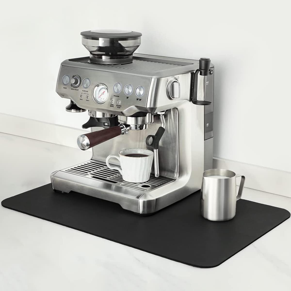 Mimore Coffee Mat - 18x24 Inch Black Countertop Mat - Absorbent, Hides Stains, Rubber Backed - Dish Drying Mat Fits Under Coffee Maker or Espresso Machine (Compatible with Ninja Luxe Cafe)