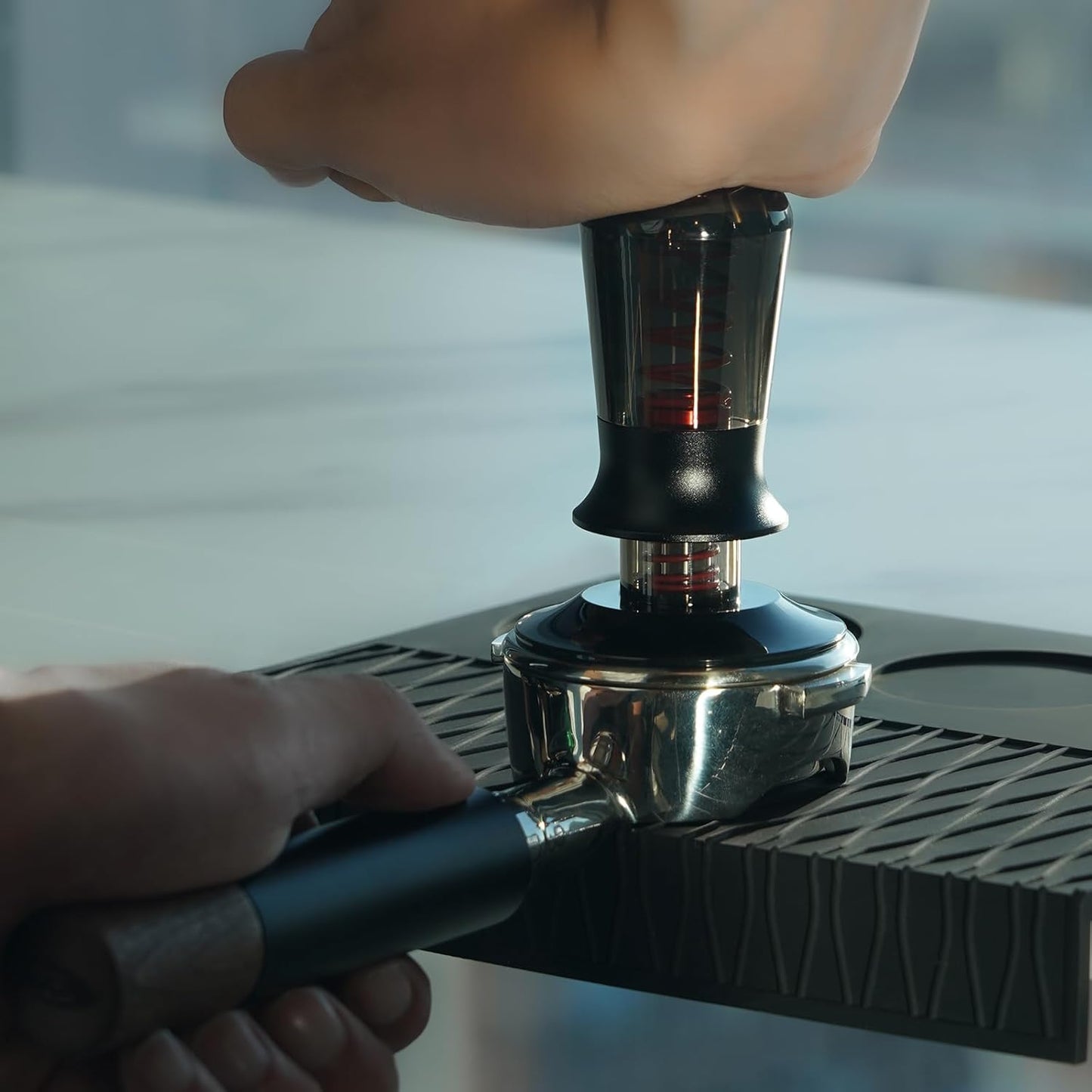 IKAPE 53.3MM Semi-Transparent Coffee Tamper for Espresso, Spring Calibrated with Flat Premium Stainless Steel Base, Suitable for 54mm Breville Bottomless Portafilters(New Upgrade)