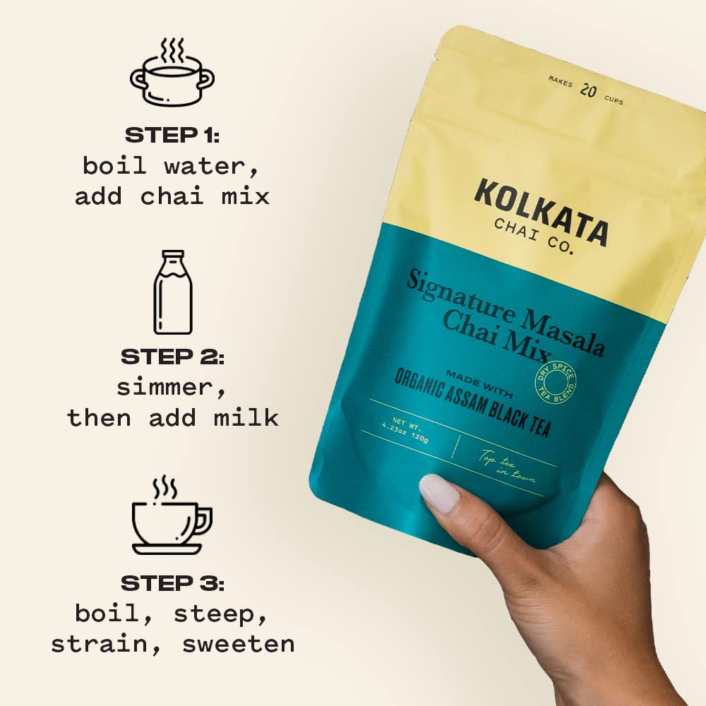 Kolkata Chai Rose Masala Chai mix, 100% Organic Black Tea, Makes 20 cups, Premium loose leaf tea and spice blend, All Natural, 4.23 oz
