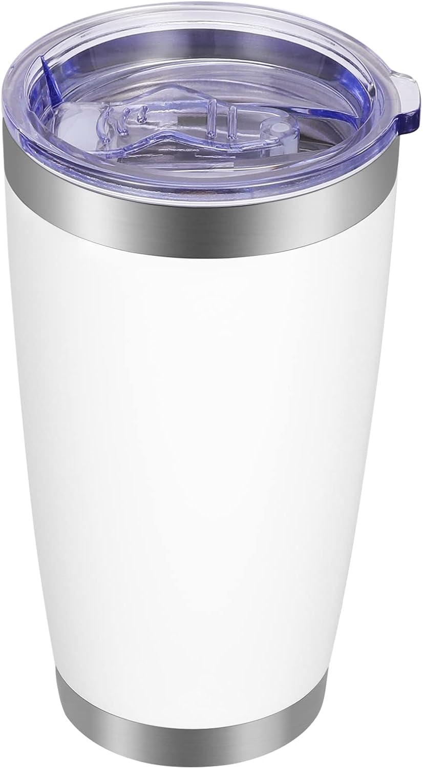 VEGOND 20oz Tumbler with Lid and Straw Stainless Steel Tumbler Cup Vacuum Insulated Double Wall Travel Coffee Mug Powder Coated Coffee Cup(White 1 Pack)