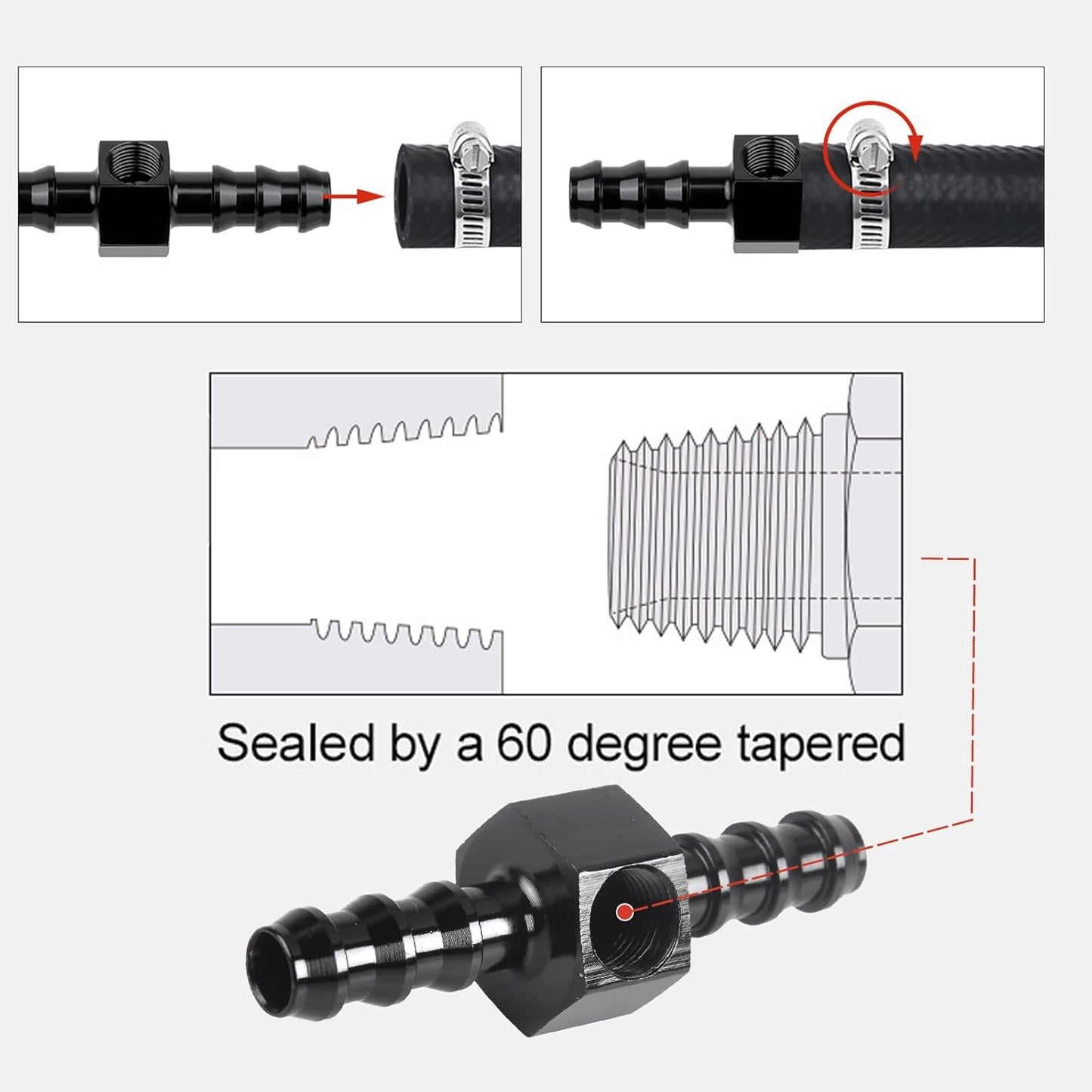 Universal 0-100psi Fuel Pressure Gauge 1/8" NPT Oil Press Gauge with 1/2" Barb Inline Fuel Pressure Gauge Fitting Adapter