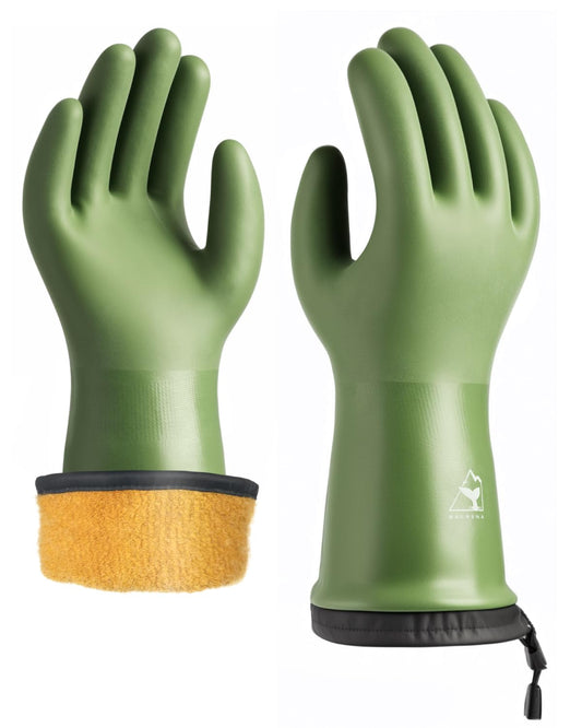 Waterproof Winter Gloves with Grip, Balaena Freezer Gloves for Light Duty Work & Outdoor Adventure, Hiking, Farming, Washing, Ice Fishing, Green, Medium