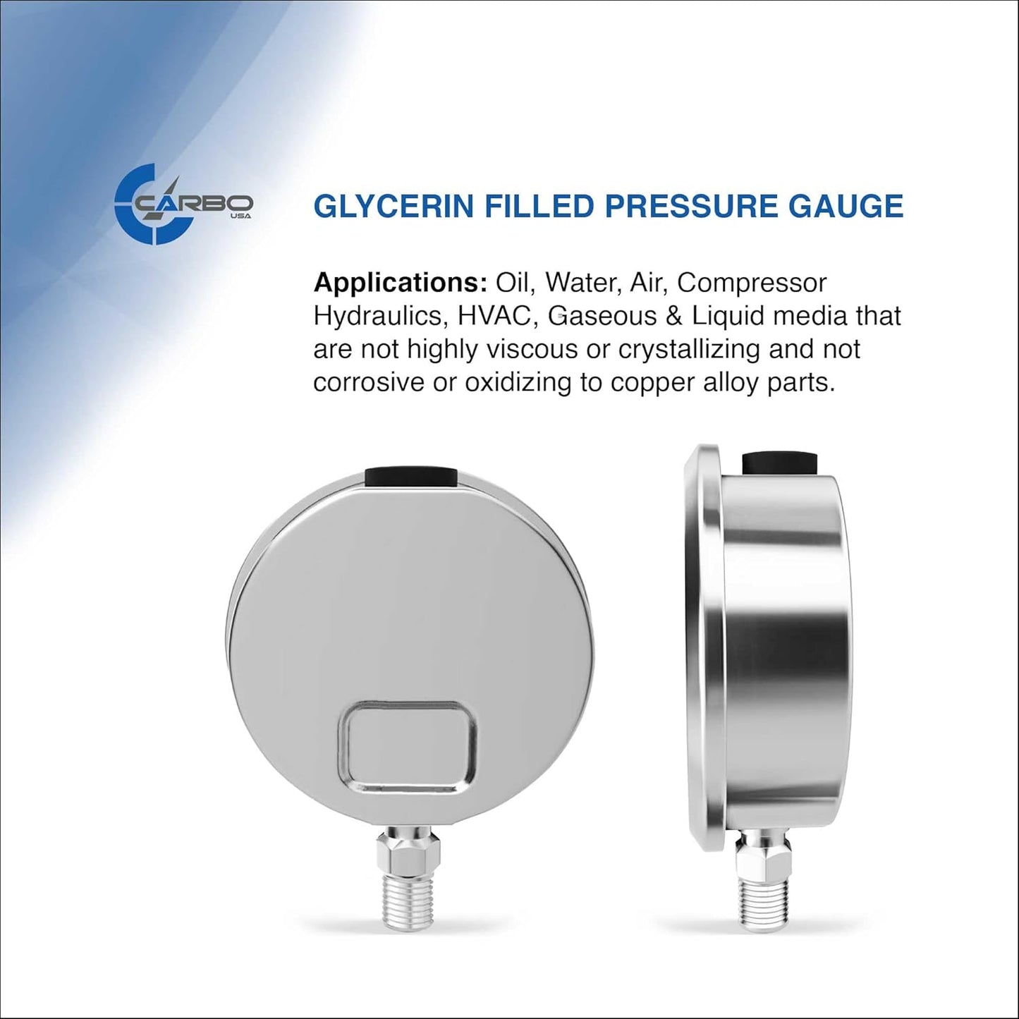 Stainless Steel Pressure Gauge Dual Display (-30 Hg - 0-60 psi/kPa) - 2 1-2" Glycerine Liquid Filled Water Air Oil Gas Gauge with Polycarbonate Lens - Compound Vacuum - 1/4" NPT