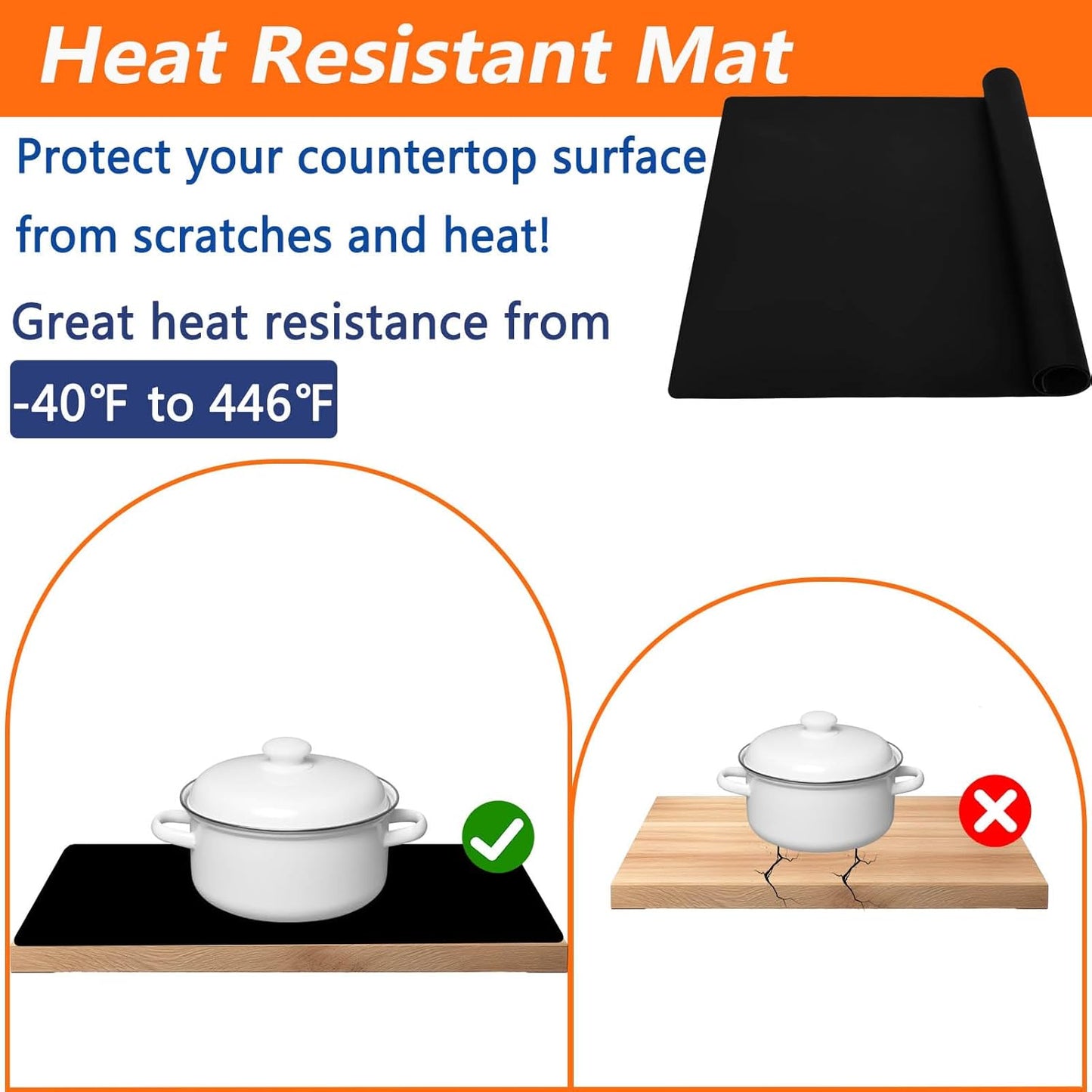 Large Silicone Placemat, 78.7''x15.7''(200cmx40cm) Extra Large Countertop Protector Mat, Heat Resistant Mat for Countertop with Non-Slip, Silicone Mats for Kitchen Counter/Crafts, Dark Gray
