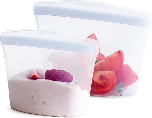 Stasher Premium Silicone Reusable Food Storage Bags, 2-Pack, Clear, Multi-Use Food Storage Bags, Lunch Bag, Travel Containers, BPA Free, Leak-free, Dishwasher-Safe, Eco-friendly