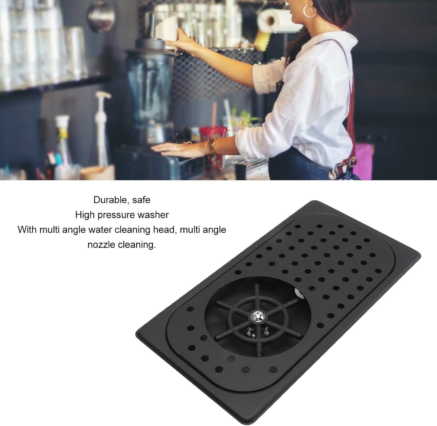 Pitcher Rinser, Stainless Steel Countertop Cup Washer Spray Rinser, Glass Rinser with Multi Angle Outlet Water, Drain and Drip Tray, Hose, for Home Kitchen Hotel Cafe (2)