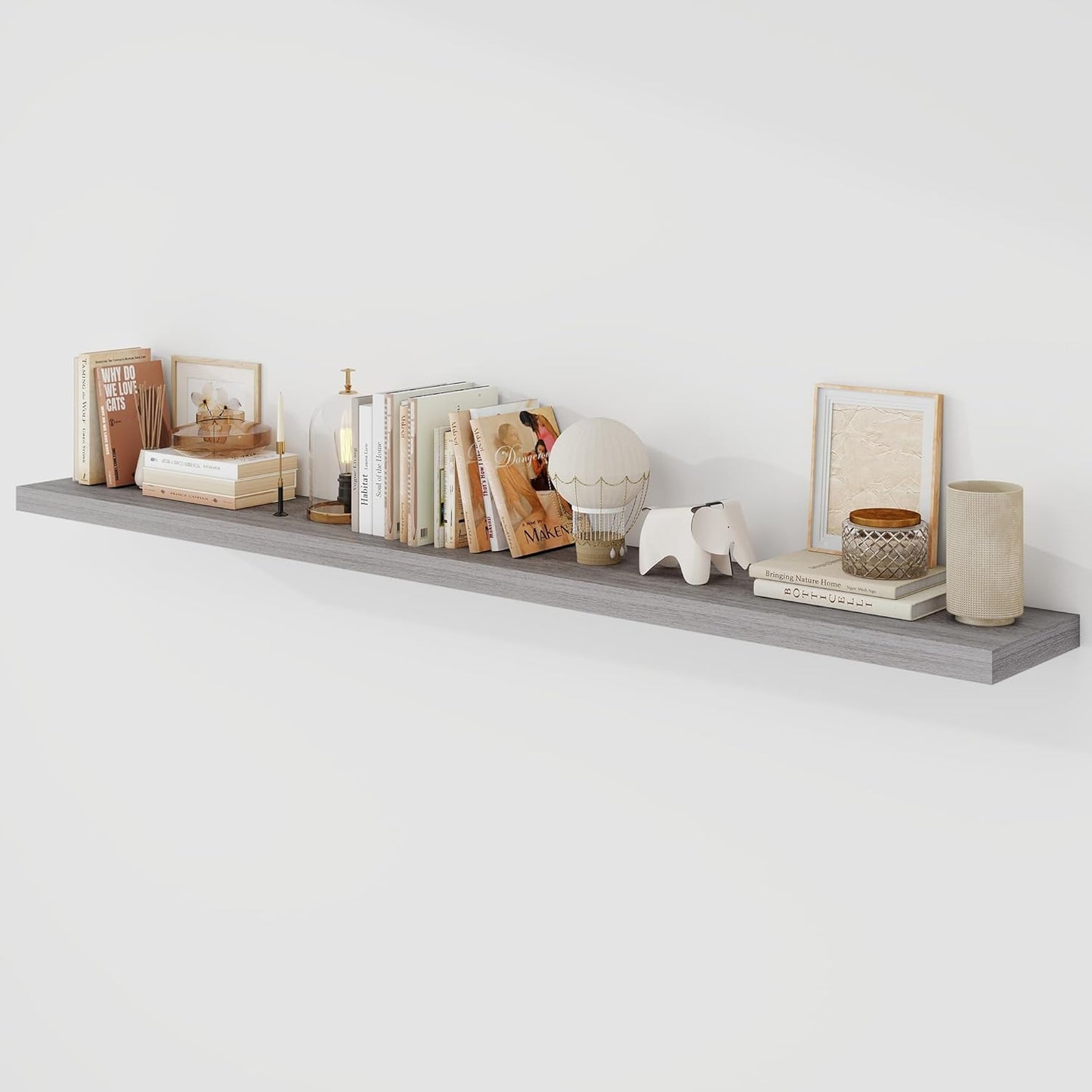 72 Inch Floating Shelves, 9.3" Deep Floating Shelf Wall Mounted, 72" Wall Shelves, Rustic Deep Bookshelf, Large Display Shelves & Storage Shelves for Bedroom, Living Room, Grey, Set of 1