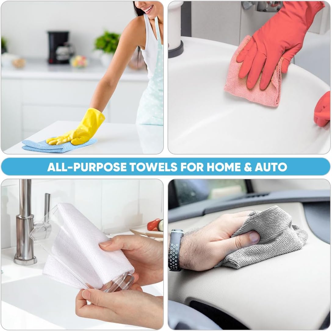 AIDEA Microfiber Cleaning Cloth Roll, 75PK, Tear Away Reusable Paper Towels, Pink Towels Lint Free Rags for House, Kitchen, Car Cleaning Supplies, 11.5"×11.5"