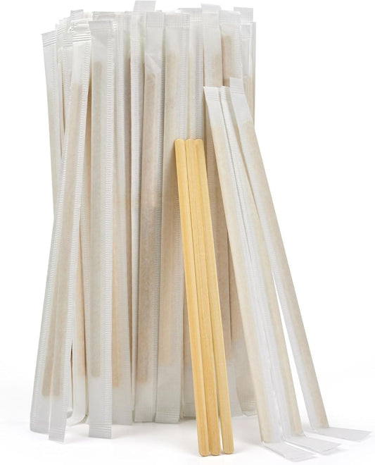 Bamboo Coffee Stirrers Individually Wrapped 100 Count ? Coffee Stir Sticks 7 inch Coffee Bar Disposable individually wrapped coffee stirrers for Coffee and Cocktail
