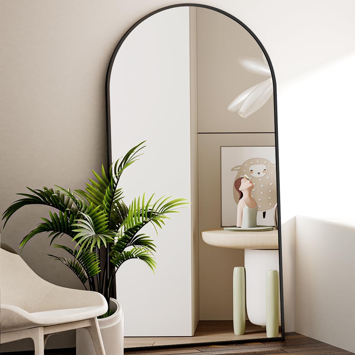 VooBang Oversized Full Length Mirror, 76" x 34" Arch Floor Mirror with Stand, Aluminum Alloy Frame Full Body Mirror for Bedroom Bathroom Living Room Decor, Black