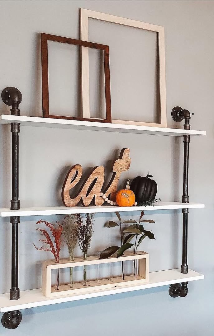Industrial Pipe Shelving Rustic White Pipe Wall Shelves Bathroom Shelves with Wood Planks Industrial Floating Shelves 30 Inch Farmhouse Bookshelf Pipe Shelves Wall Mounted