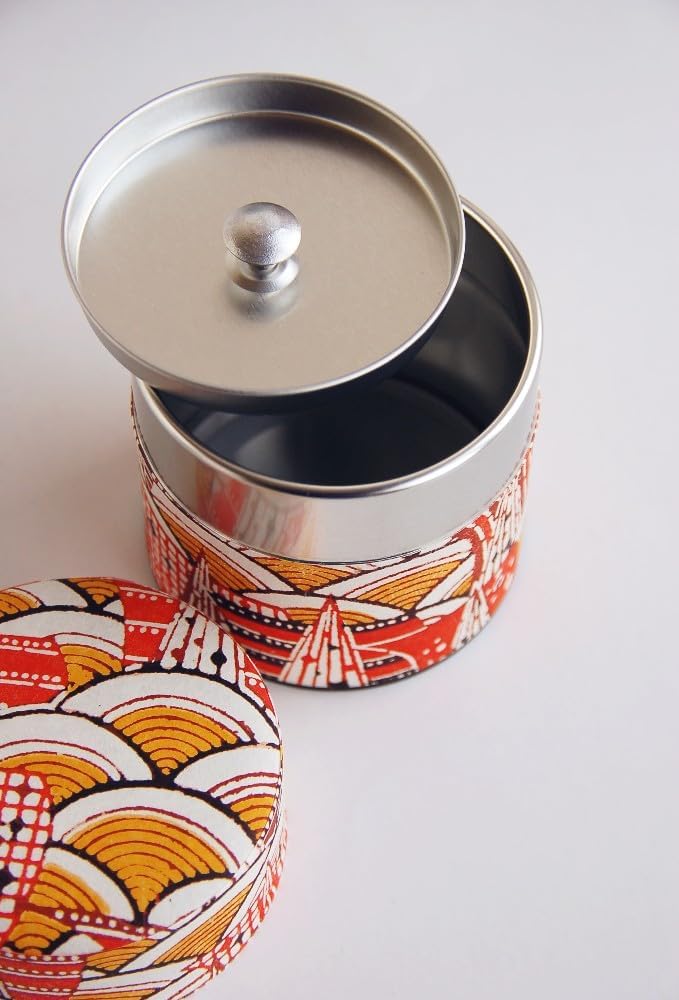 Japanese Pokkan Coffee Spice Tea Tin Canister Washi Paper Storage with Lid 7.05 oz Capacity (Modern Seigaiha, S)