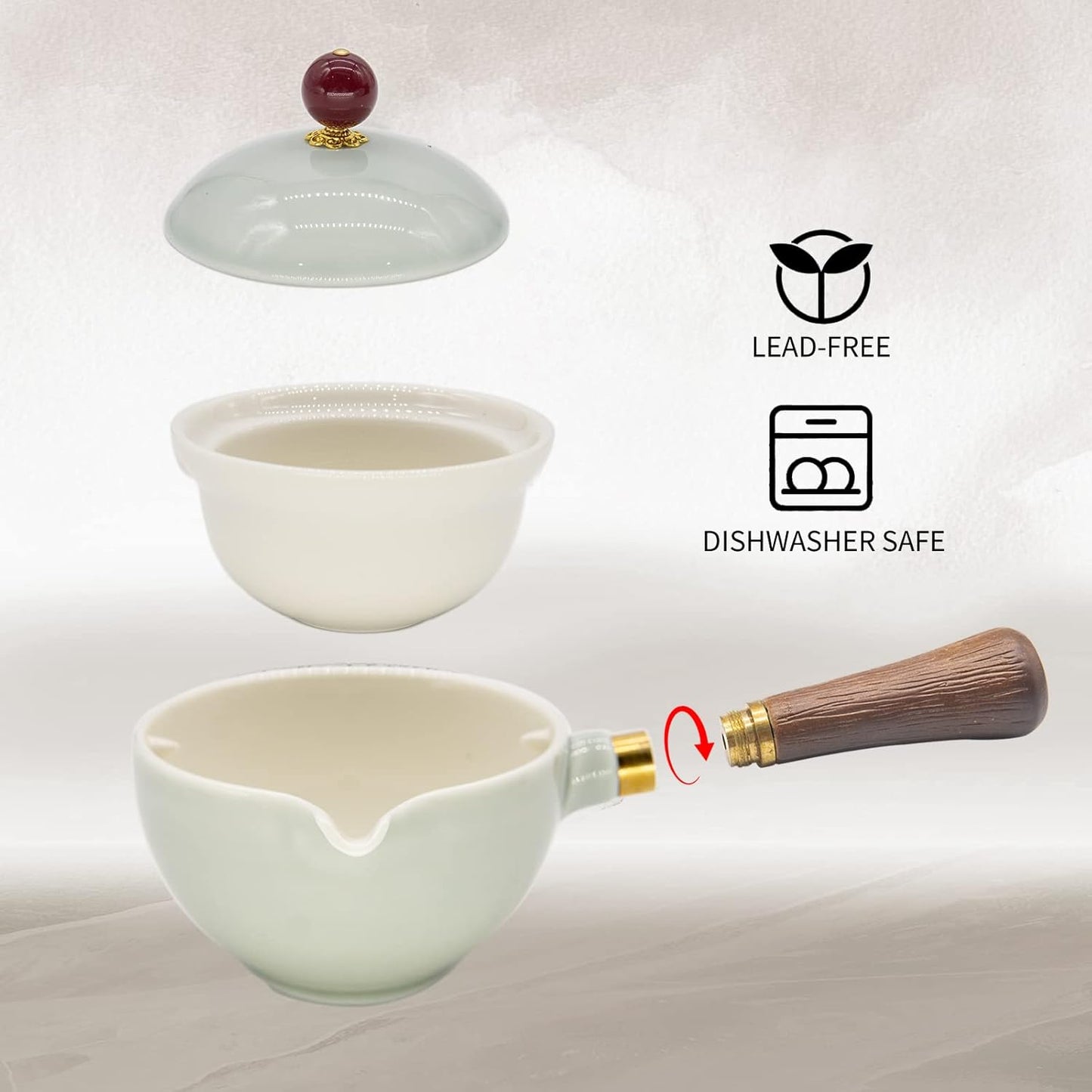 LURRIER Porcelain Chinese Gongfu Tea Set,Portable Teapot Set with 360 Rotation Tea maker and Infuser,Portable All in One Gift Bag for Travel,Home,Gifting,Outdoor and Office (Cyan Grey)