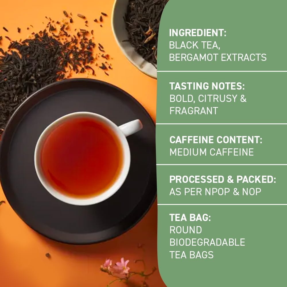HANDPICK, Earl Grey Black Tea Bags (100 Count) Bergamot Oil | Caffeinated, Earl Grey Tea Bags | Flavoured With Citrus and Bergamot Brew Hot/Iced Tea with or without milk