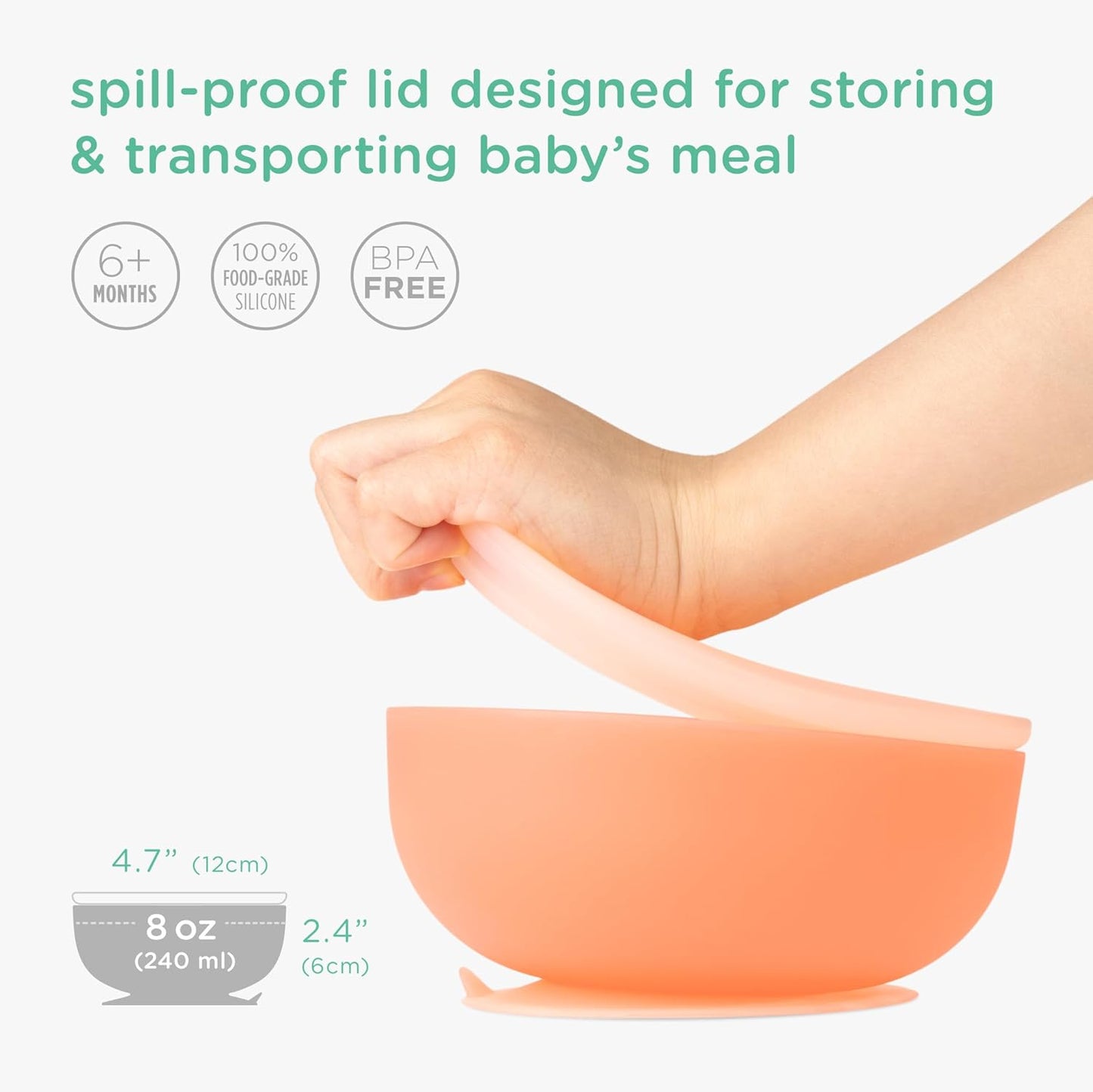 Olababy 100% Silicone Suction Bowl with Lid for Independent Feeding | First Stage Self Feeding Essential for Toddlers and Kids| Baby Led Weaning Snack Feeder | Food Container and Storage | (Blueberry)