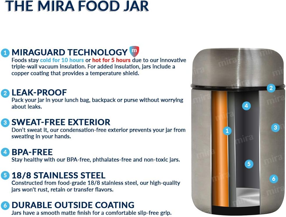 MIRA 2 Pack Insulated Food Jar thermos for Hot Food & Soup, Compact Stainless Steel Vacuum Lunch Container, 13.5 oz, Purple, Pearl Blue