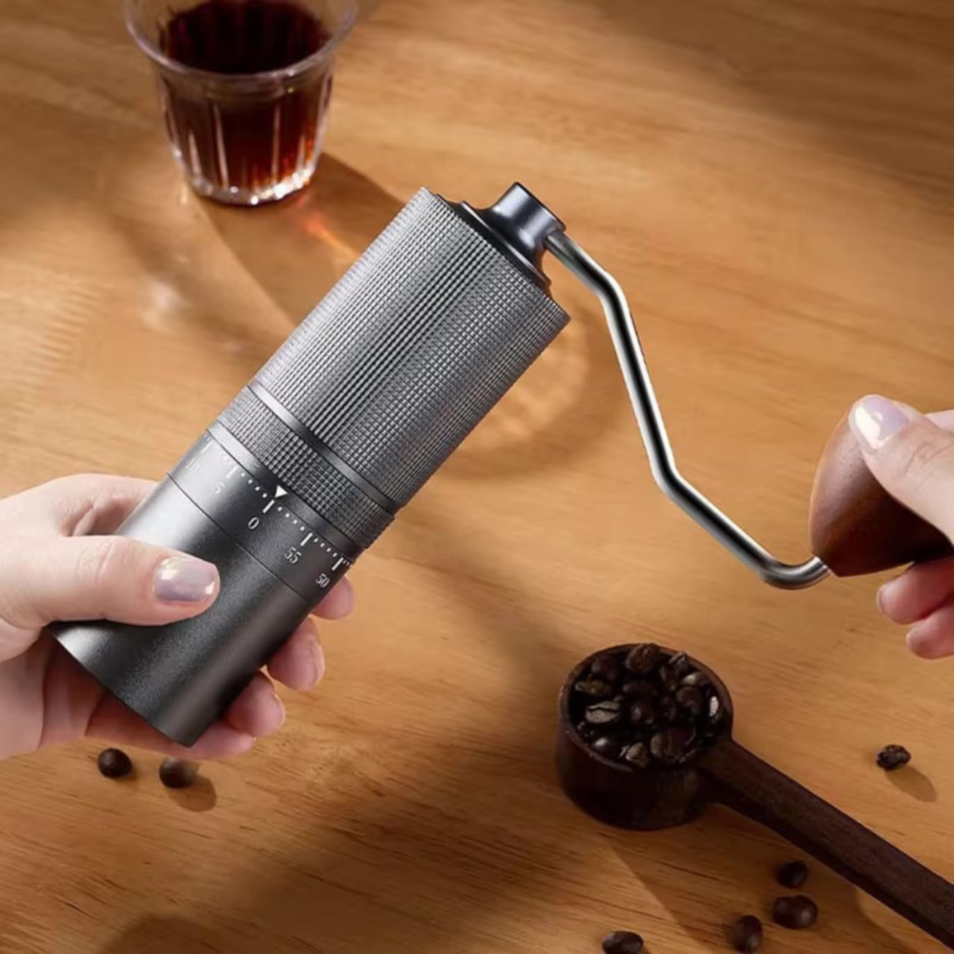 M1 Manual Coffee Grinder – 7 Star Stainless Steel Conical Burr, 60 Clicks External Adjustment, 30g Capacity : Portable Burr Grinder for Espresso, French Press, Turkish, Cold Brew
