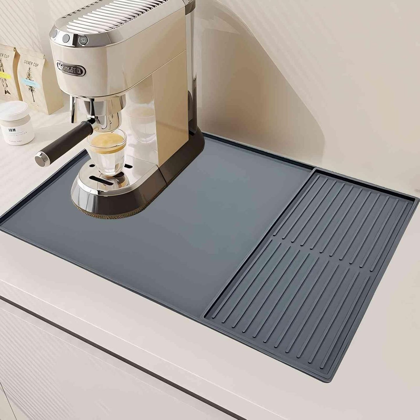 Silicone Coffee Pad, 24-inch x 16-inch Mat, with Removable Baking Tray, Fits Coffee Machines and Baking Sheets