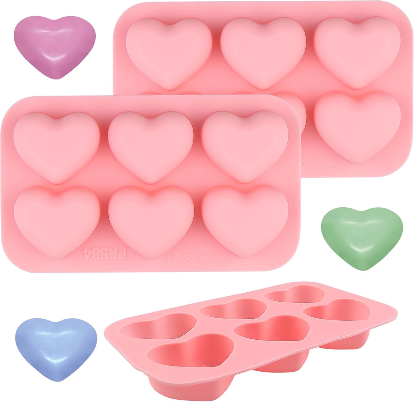 Heart Silicone Molds 3pcs Valentine's Heart Chocolate Molds for Candy Ice Cube Resin Soap Jelly(Medium 1.8inch)