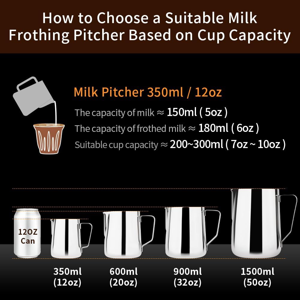 watchget Milk Frothing Pitcher 50oz/1500ml - Stainless Steel Espresso Steaming Pitcher for Cappuccino, Latte Art, Coffee Machine Accessories Milk Jug Frother Cup, Silver