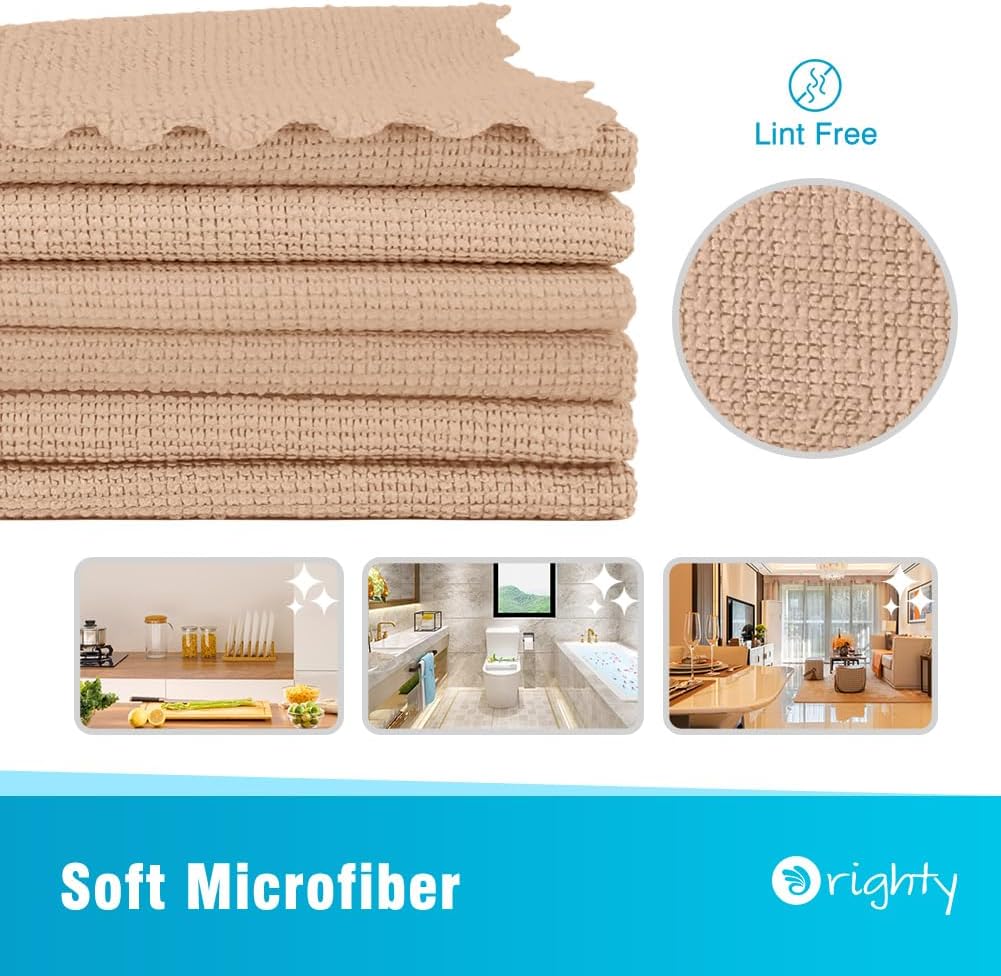 Orighty Microfiber Cleaning Cloth, 24 Pack Highly Absorbent Cleaning Supplies, Reusable Clean Rags for House, Microfiber Cloth for Kitchen, Window, Car Care, 11.5x11.5 inch Brown
