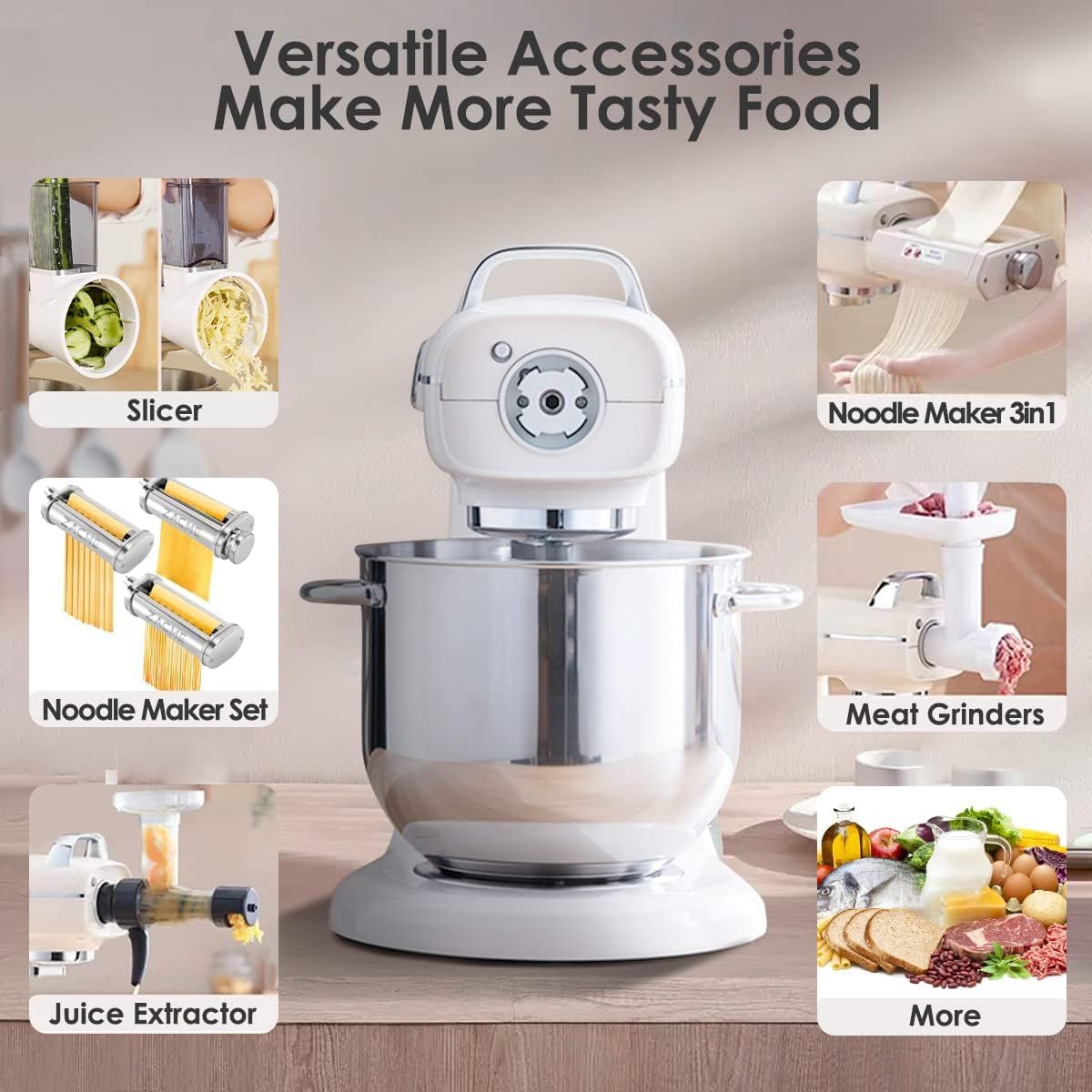 8.4QT Commercial Stand Mixer 800W with NSF Certified and Aluminum Die Casting, Mixers Kitchen Electric Stand Mixer Metal Food Mixer with Stainless Steel 8L Bowl, Dough Hook, Whisk and Beater