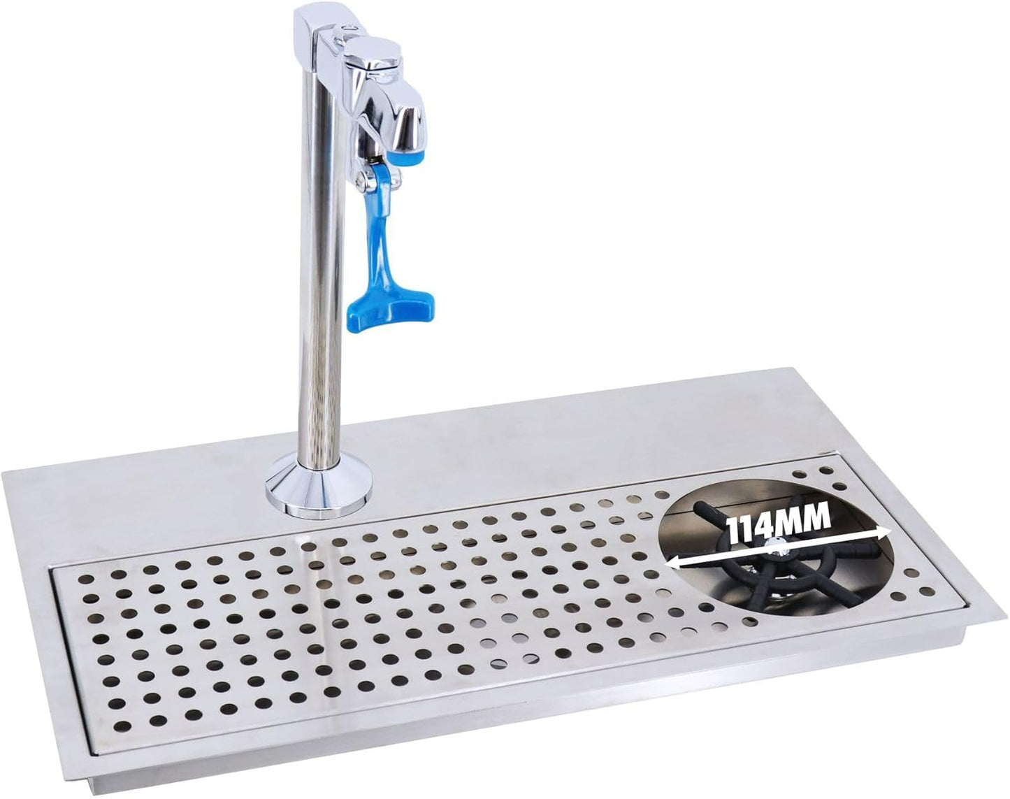 Pitcher Rinser, Stainless Steel Recessed Countertop Cup Washer with Glass Filler Faucet and Drain pan for Home Bar cafe shop (rinser calibre 114MM)