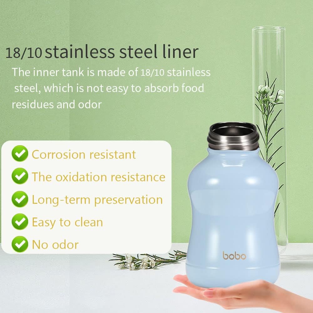 YOHKOH Mini Vacuum Insulated Water Bottle With Bamboo Lid - Stainless Steel Thermos Water Bottle for Women Girls Kids, Metal Sports Hot and Cold Water Bottle Leak-Proof BPA-Free (6.4oz,Blue)