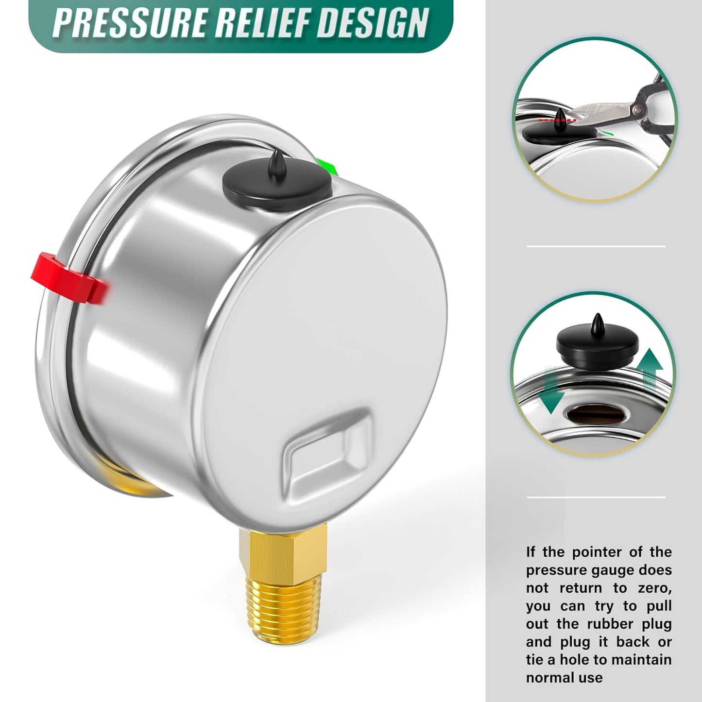 0-200PSI Stainless Steel Glycerin Filled Pressure Gauge 1.5" Black Dial Size, 1/8" NPT Lower Mount, for Tube, Water Pump, Gas, Liquid, Pressure Test (with Range Mark Pointer)