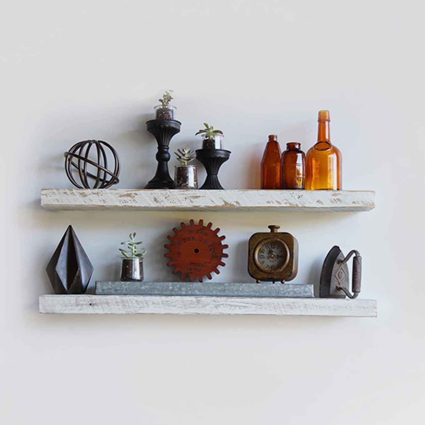 Urban Legacy Reclaimed Barnwood Planks | Floating Shelves for Wall w/Flush Mount Shelf Bracket Set Included | Set of 2 (White Wash, 24" x 7 "x 2")