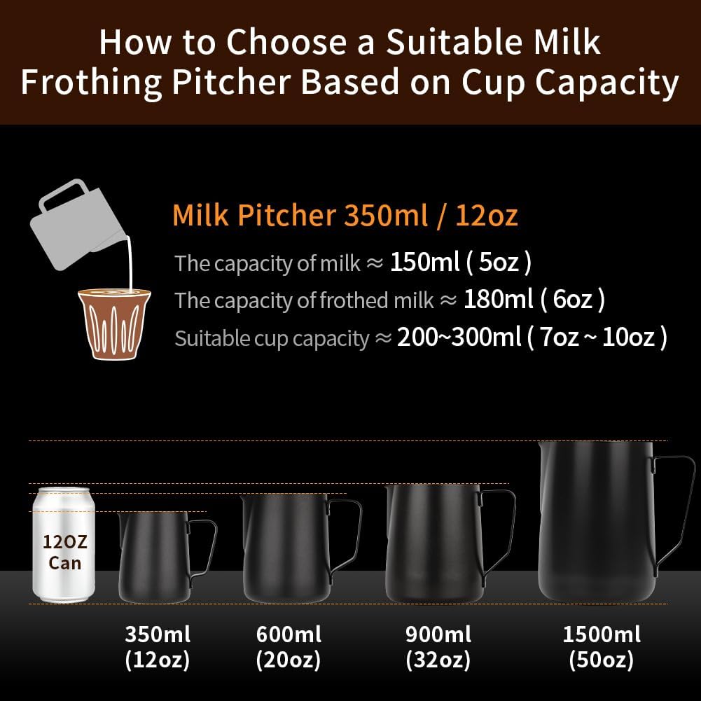 watchget Milk Frothing Pitcher 20oz/600ml Stainless Steel Espresso Steaming Pitcher for Espresso Machines Coffee Frothing Cup Cappuccino Latte Art Milk Jug Cup