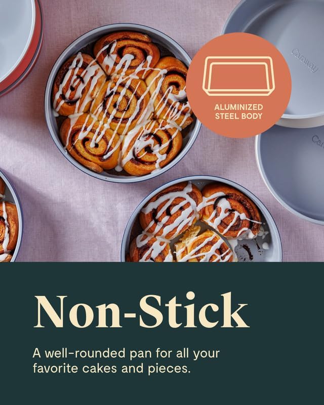 Caraway Non-Stick Ceramic 9” Circle Pan - Naturally Slick Ceramic Coating - Non-Toxic, PTFE & PFOA Free - Perfect for Birthday Cakes, Tartes, & More - White