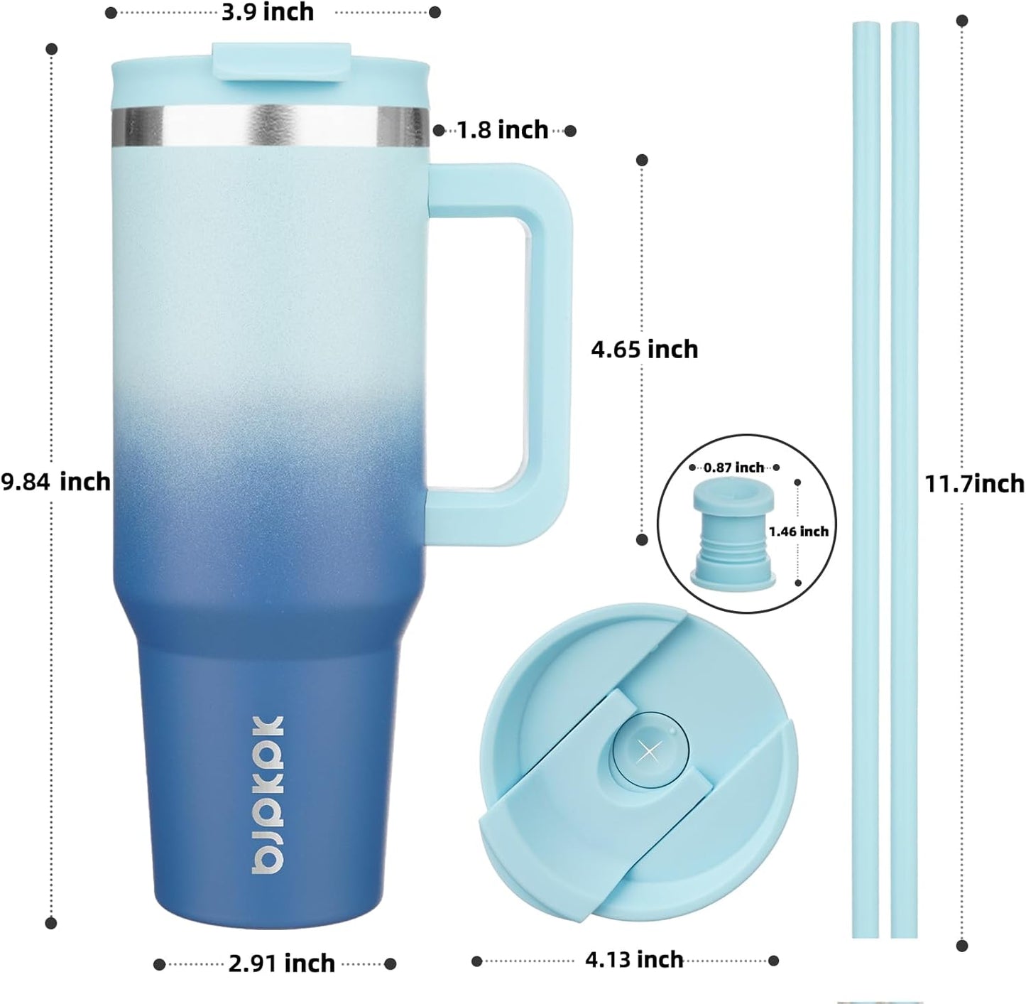 BJPKPK Tumbler With Handle 40 oz Stainless Steel Insulated Tumbler With Lid And Straw For Water Or Ice Coffee,Sky