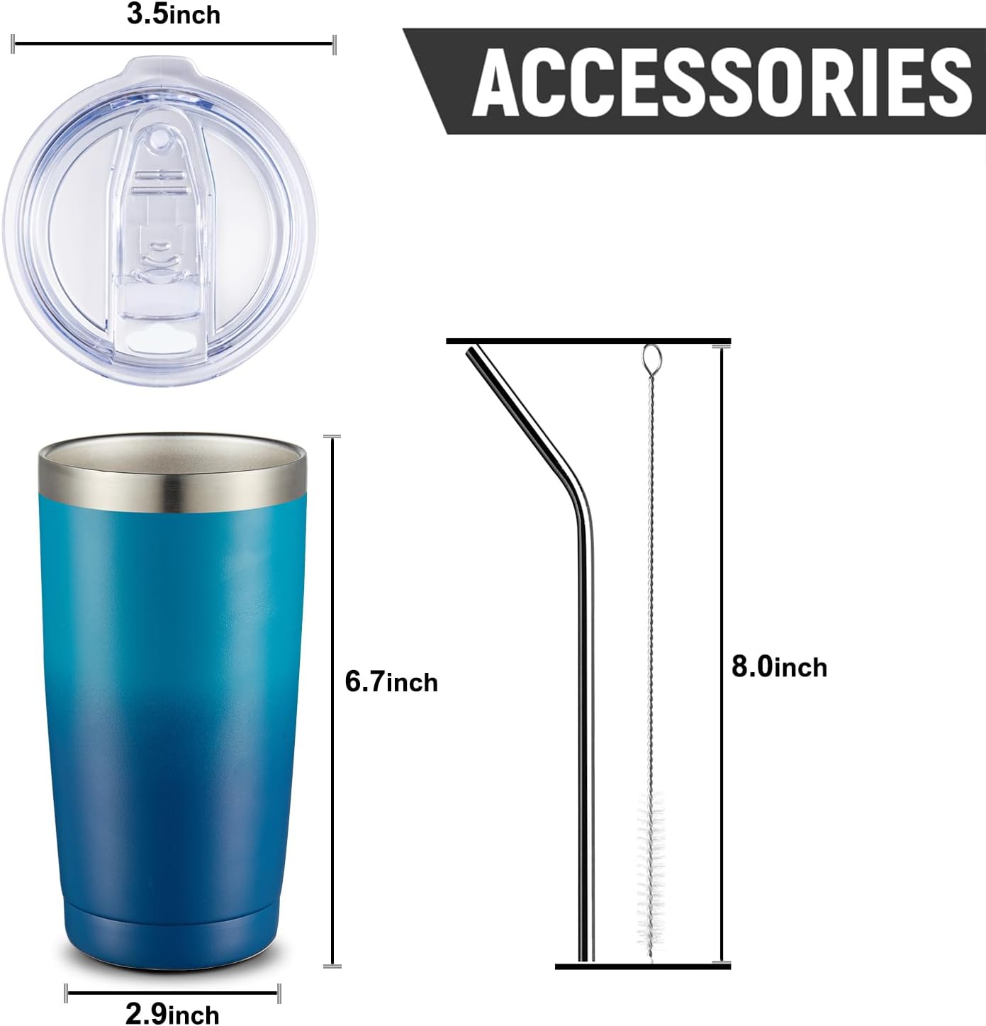 COMOOO 20oz Tumbler with Straw Stainless Steel Insulated Coffee Tumbler Cups Double Wall Vacuum Travel Coffee Mug with Splash Proof Sliding Lid for Hot Cold Drinks (Dark Night, 4 Pack)