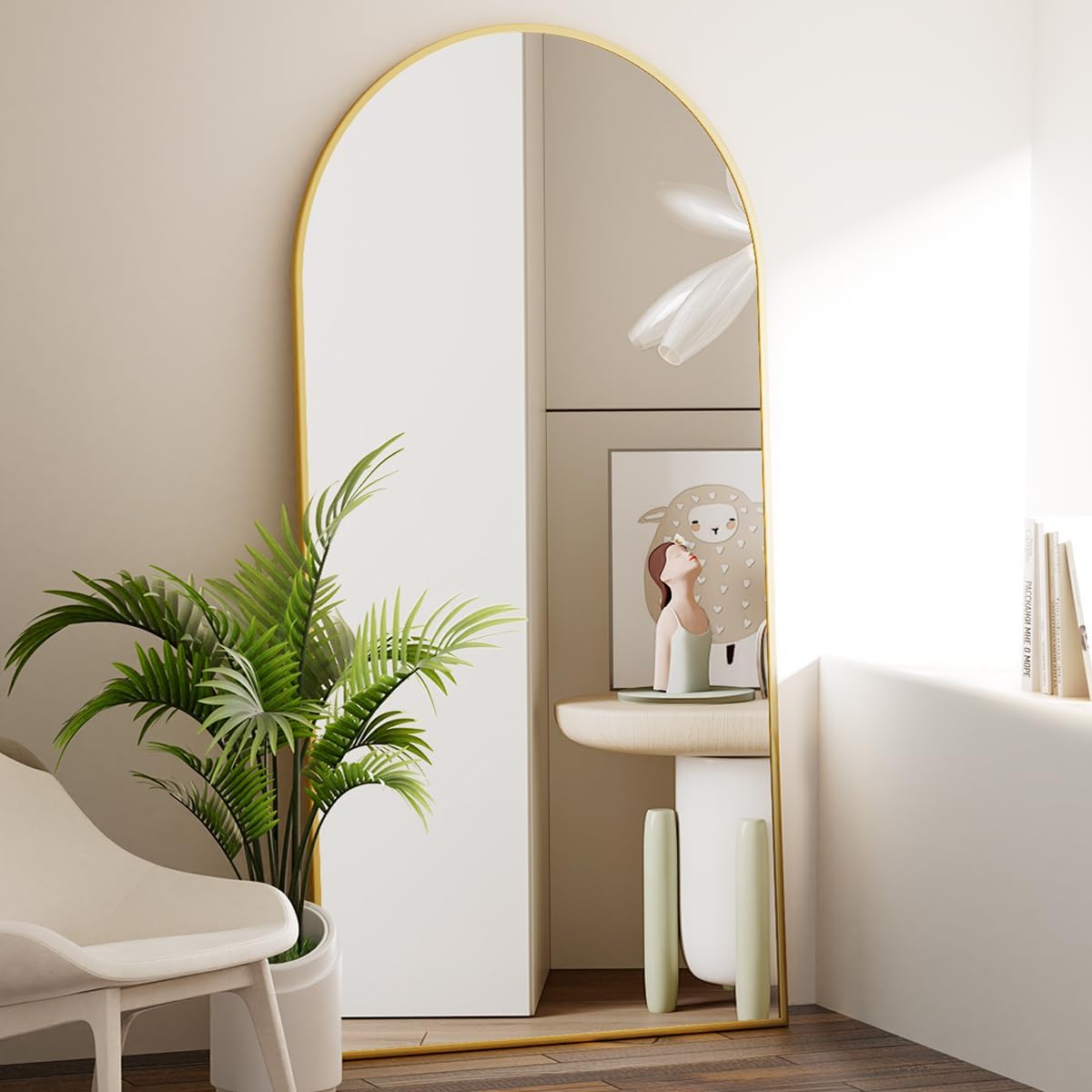 VooBang Oversized Full Length Mirror, 71" x 30" Arch Floor Mirror with Stand, Aluminum Alloy Frame Full Body Mirror for Bedroom Bathroom Living Room Decor, Gold