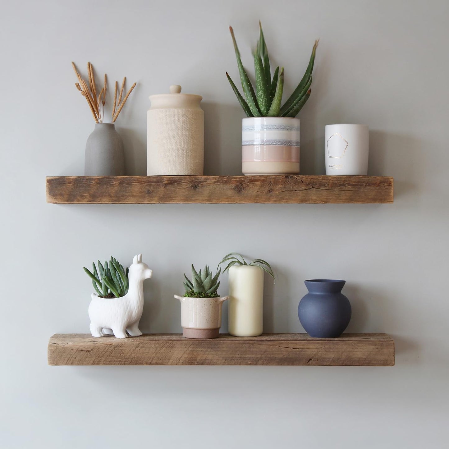 Urban Legacy Reclaimed Barnwood Planks | Floating Shelves for Wall w/Flush Mount Shelf Bracket Set Included | Set of 2 (Natural, 36" x 7" x 2")