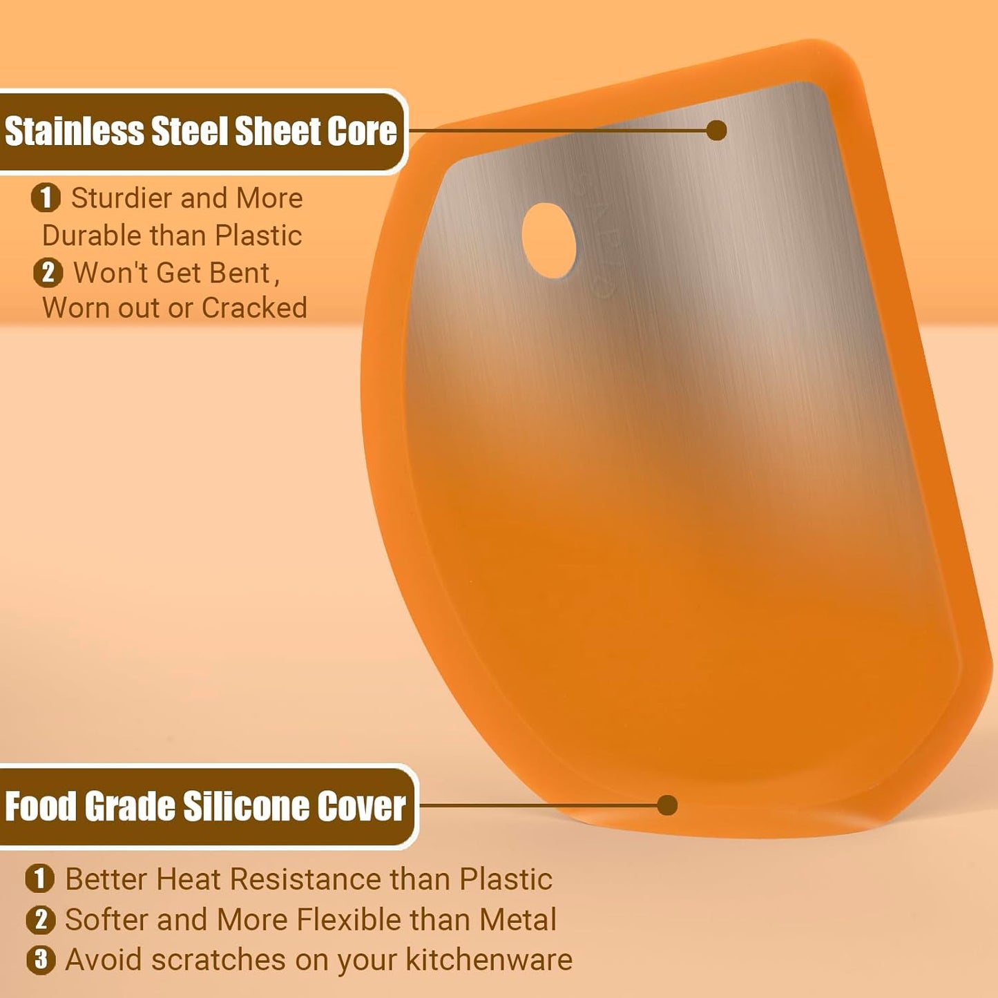 Sapid Flexible Curved Edge Silicone Bowl Scraper(5.98"×4.3"), Food Grade Dough Scraper for Baking Sourdough Bread, Cake, Bench Scrapers, Multipurpose Kitchen Dish Scrapers, Easy to Clean (1, Orange)