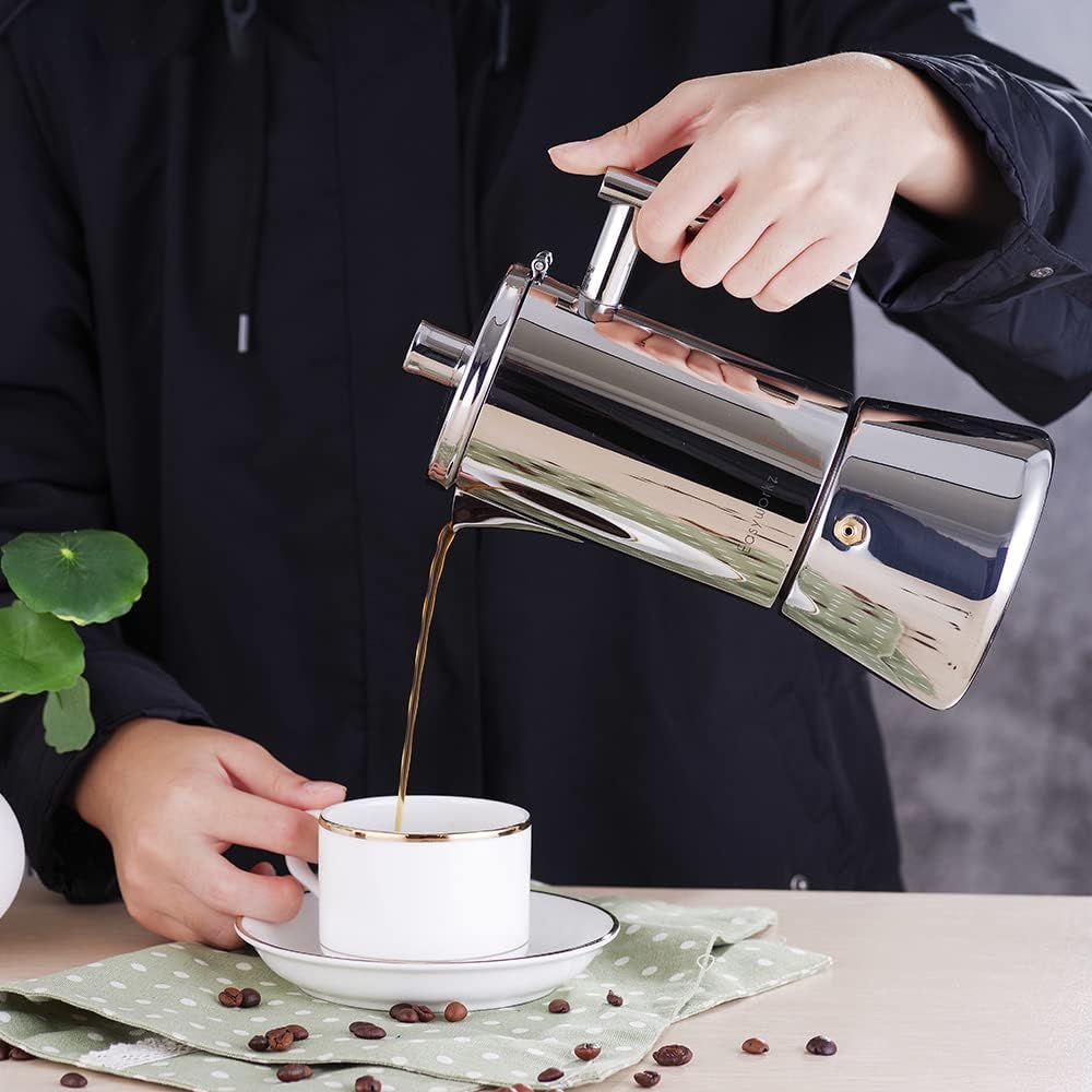 Easyworkz Diego Stovetop Espresso Maker Stainless Steel Italian Coffee Machine Maker 12Cup 17.5 oz Induction Moka Pot
