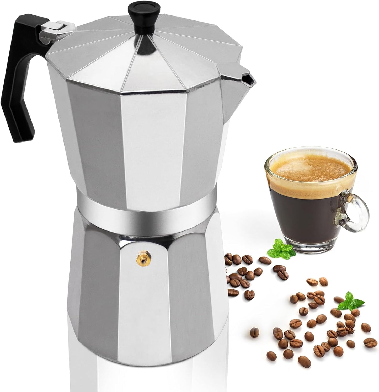 Aluminum Moka Pot Express Coffee Maker Stovetop Espresso Percolator Coffeemaker Italian Classic Style Brewing Greca Cafe Mocha Machine for Cafeteras Lover Camping Travel and Home Use (14 Cup)