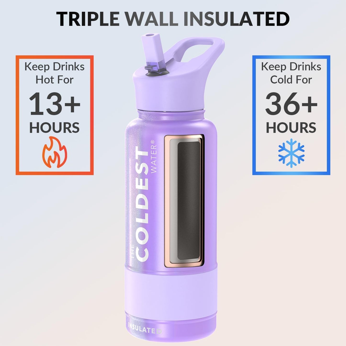 Coldest Insulated Water Bottle with Straw Lid - Stainless Steel Metal Insulated Bottle for Men & Women (Saturn's Moon Purple Glitter, 40 oz)