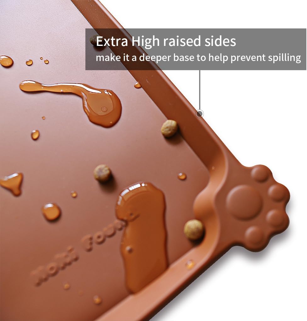 Hoki Found L Silicone Non Slip Pet Dog Cat Bowl Mats - Placemat - Feeding Mat - Waterproof - For Carpet - Caramel