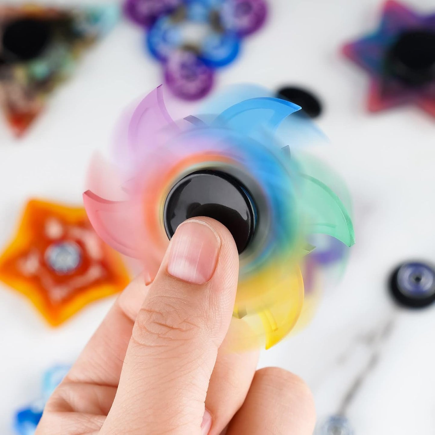 NiArt Fidget Finger Spinner DIY Epoxy Resin Casting Silicone Mold Kit 9 Molds with 10 Bearings Set,Stress Reliever Hand Fidget Toy Gifts for Kids and Adults Art Crafts Home Decorations Jewelry (Set D)